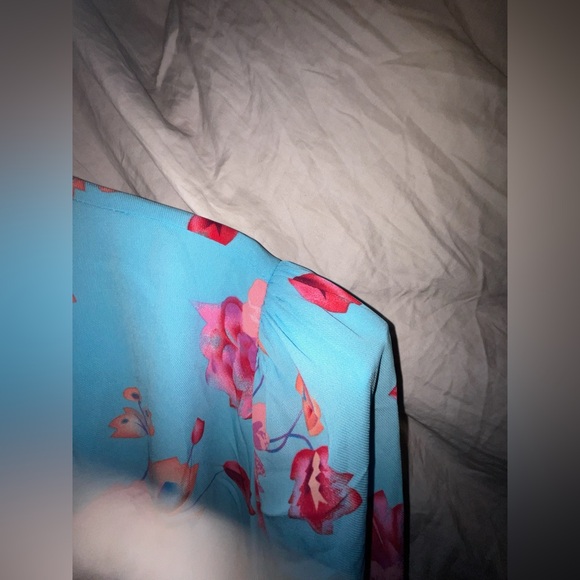 Fashion to Figure Pink Asymmetrical Wrap Dress with Bishop Sleeves garden girl - Picture 7 of 8